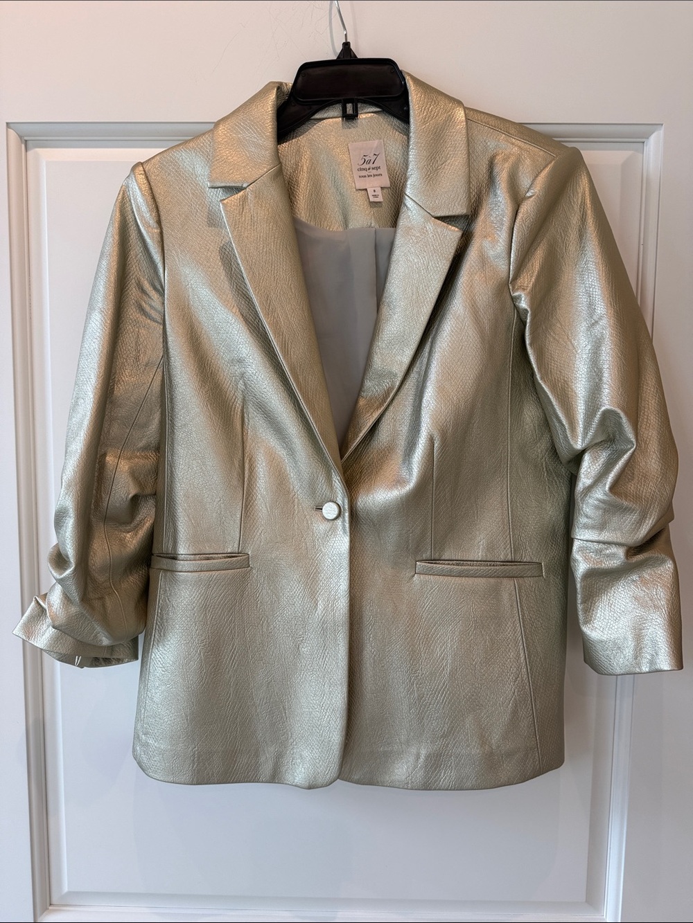 Cinq s Sept Metallic Gold Faux Leather Blazer Jacket - NWOT Size 8